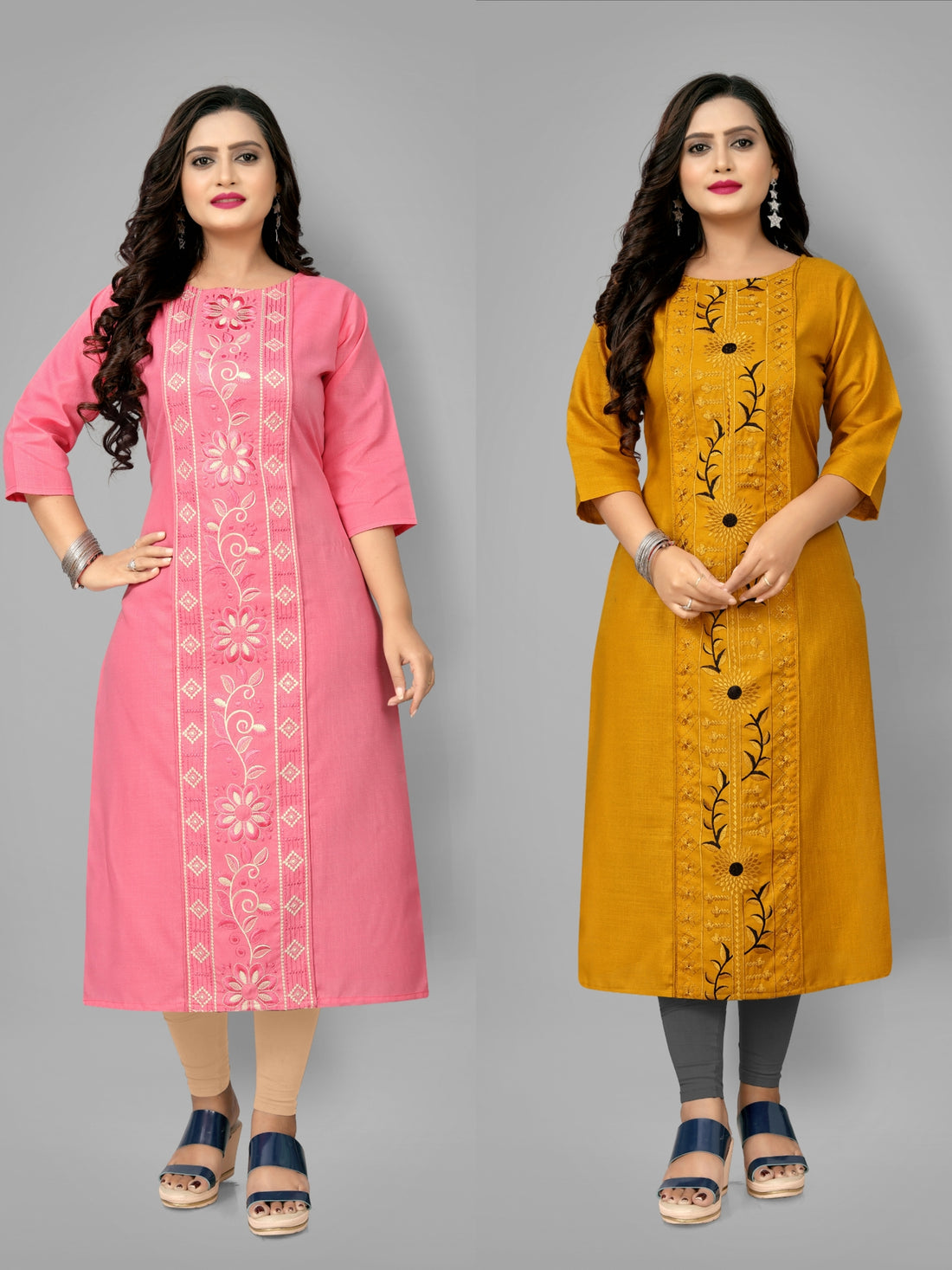 Women’s Embroidered Plus Size Straight Kurti Pack of 2