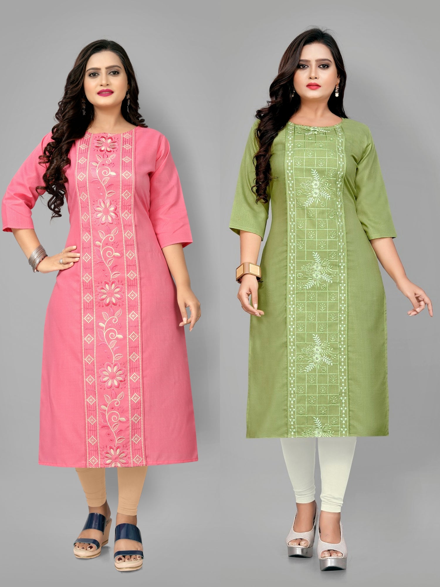 Women’s Embroidered Plus Size Straight Kurti Pack of 2