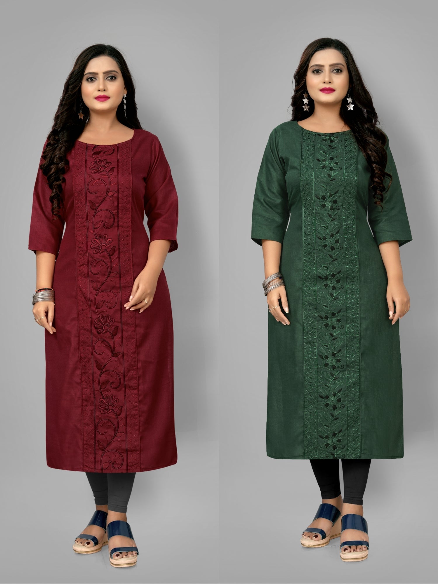 Women’s Embroidered Plus Size Straight Kurti Pack of 2