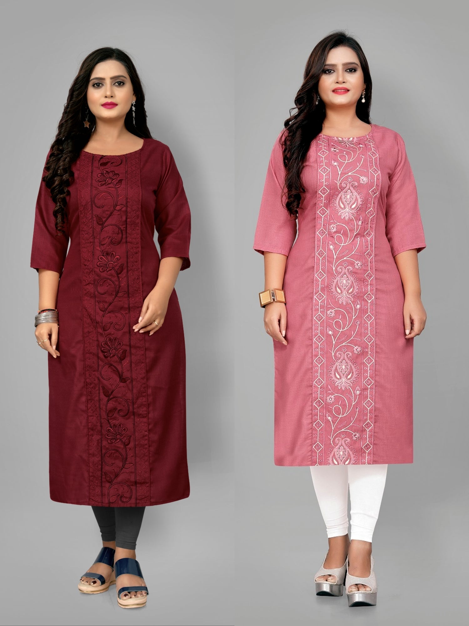 Women’s Embroidered Plus Size Straight Kurti Pack of 2