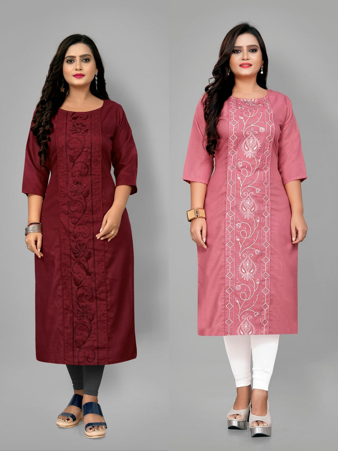 Women’s Embroidered Plus Size Straight Kurti Pack of 2