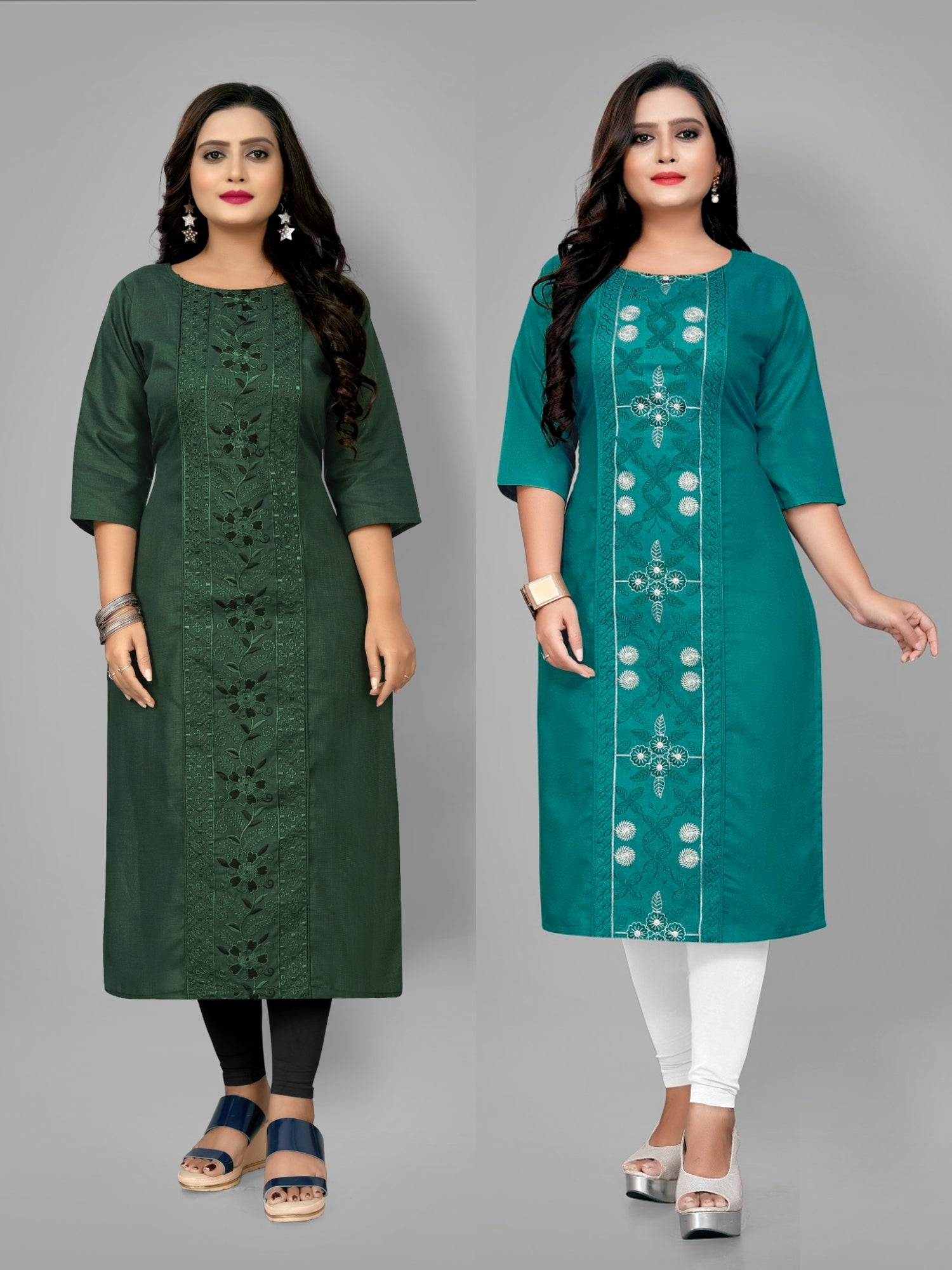 Women’s Embroidered Plus Size Straight Kurti Pack of 2