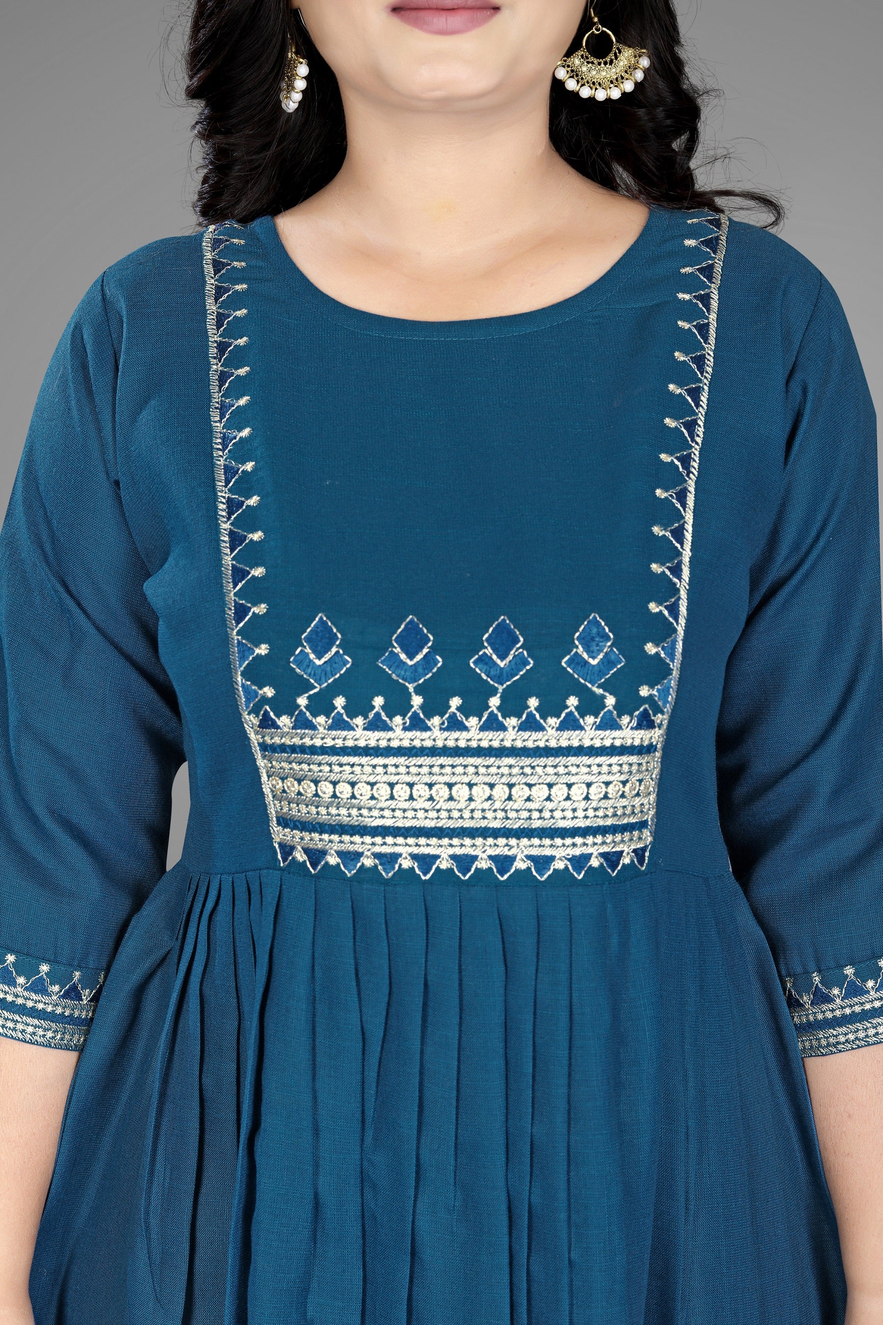 Women Embroidered Cotton Slub Anarkali Kurti | Elegant Ethnic Wear