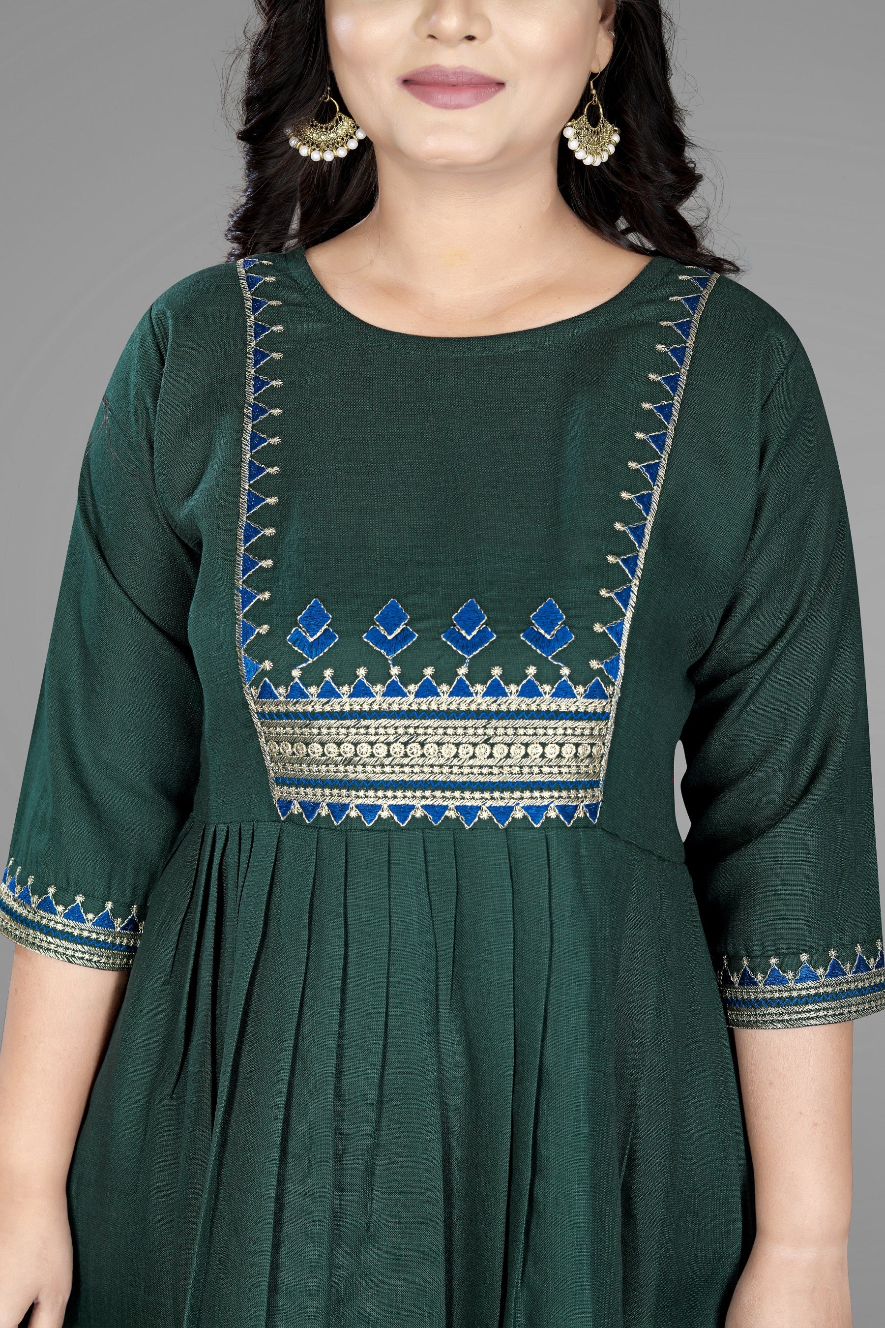 Women Embroidered Cotton Slub Anarkali Kurti | Elegant Ethnic Wear