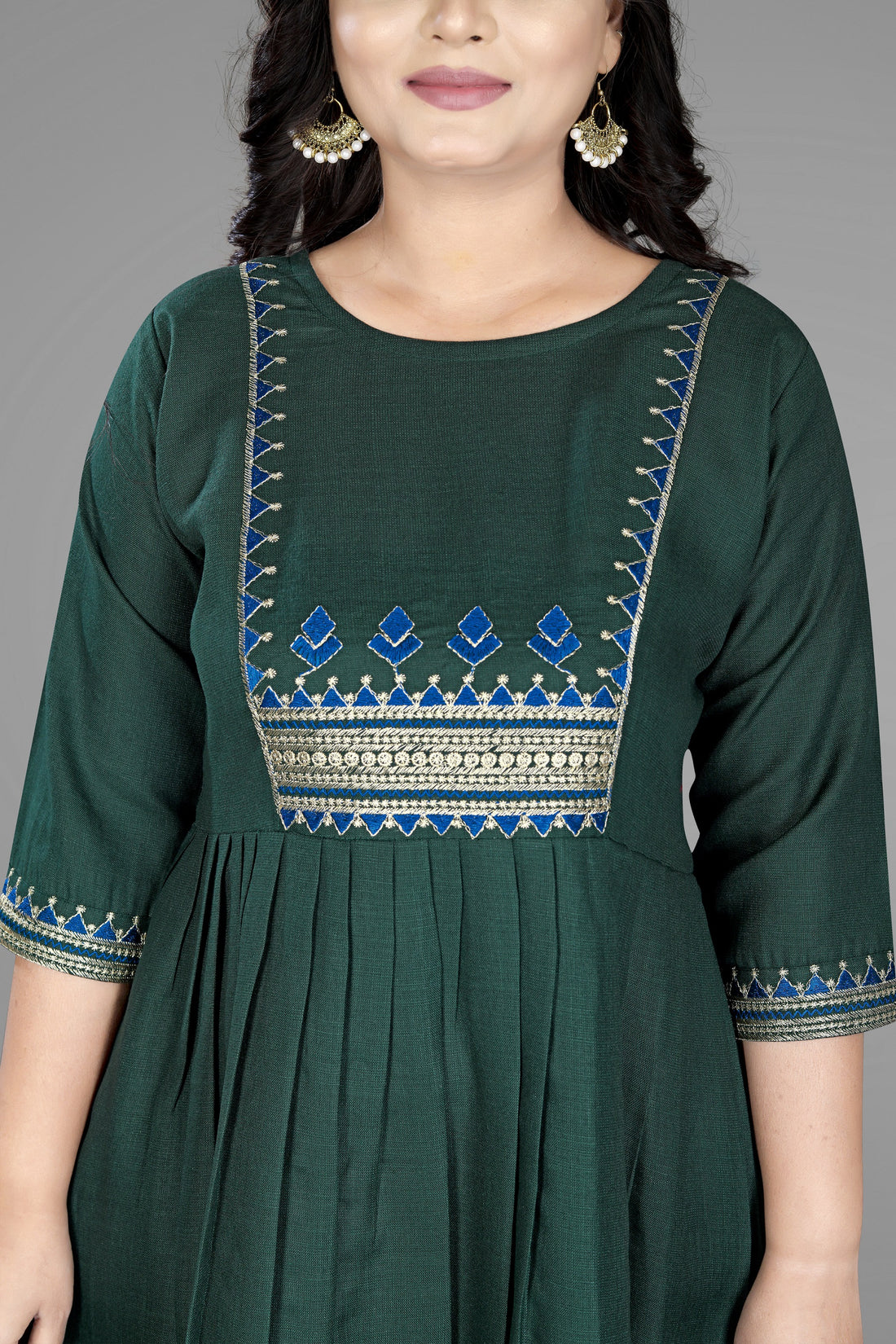 Women Embroidered Cotton Slub Anarkali Kurti | Elegant Ethnic Wear