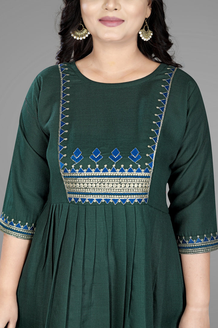 Women Embroidered Cotton Slub Anarkali Kurti | Elegant Ethnic Wear