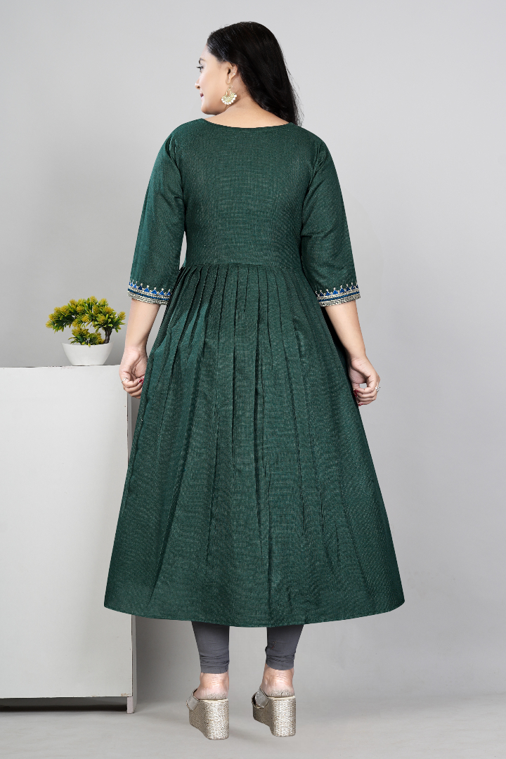 Women Embroidered Cotton Slub Anarkali Kurti | Elegant Ethnic Wear