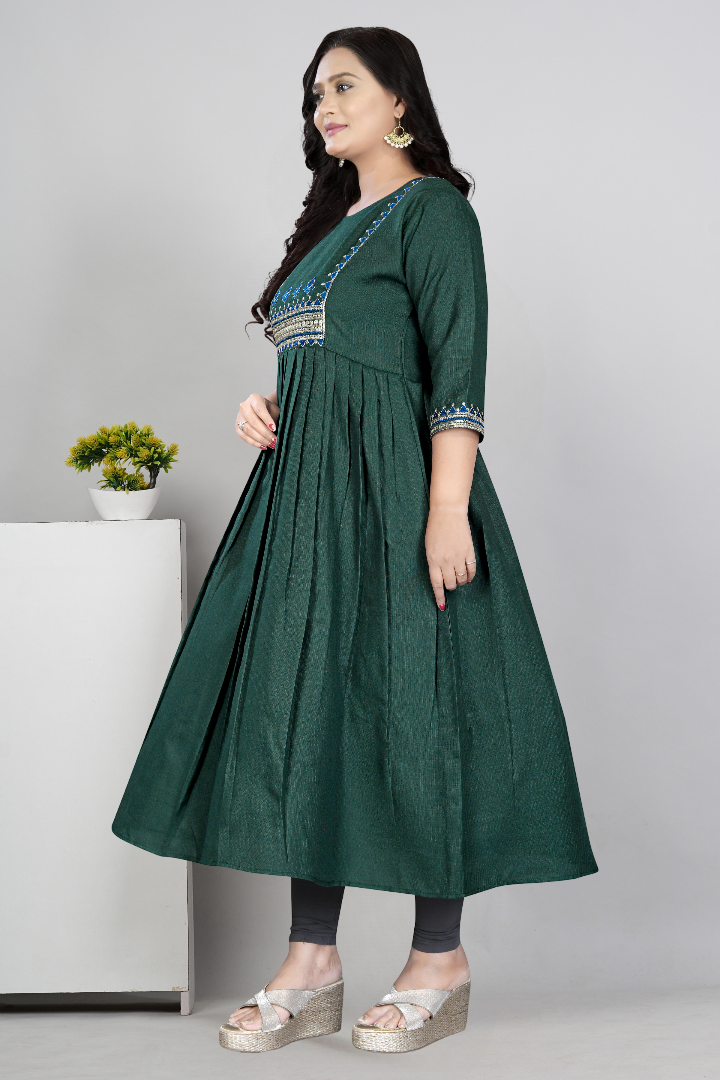 Women Embroidered Cotton Slub Anarkali Kurti | Elegant Ethnic Wear