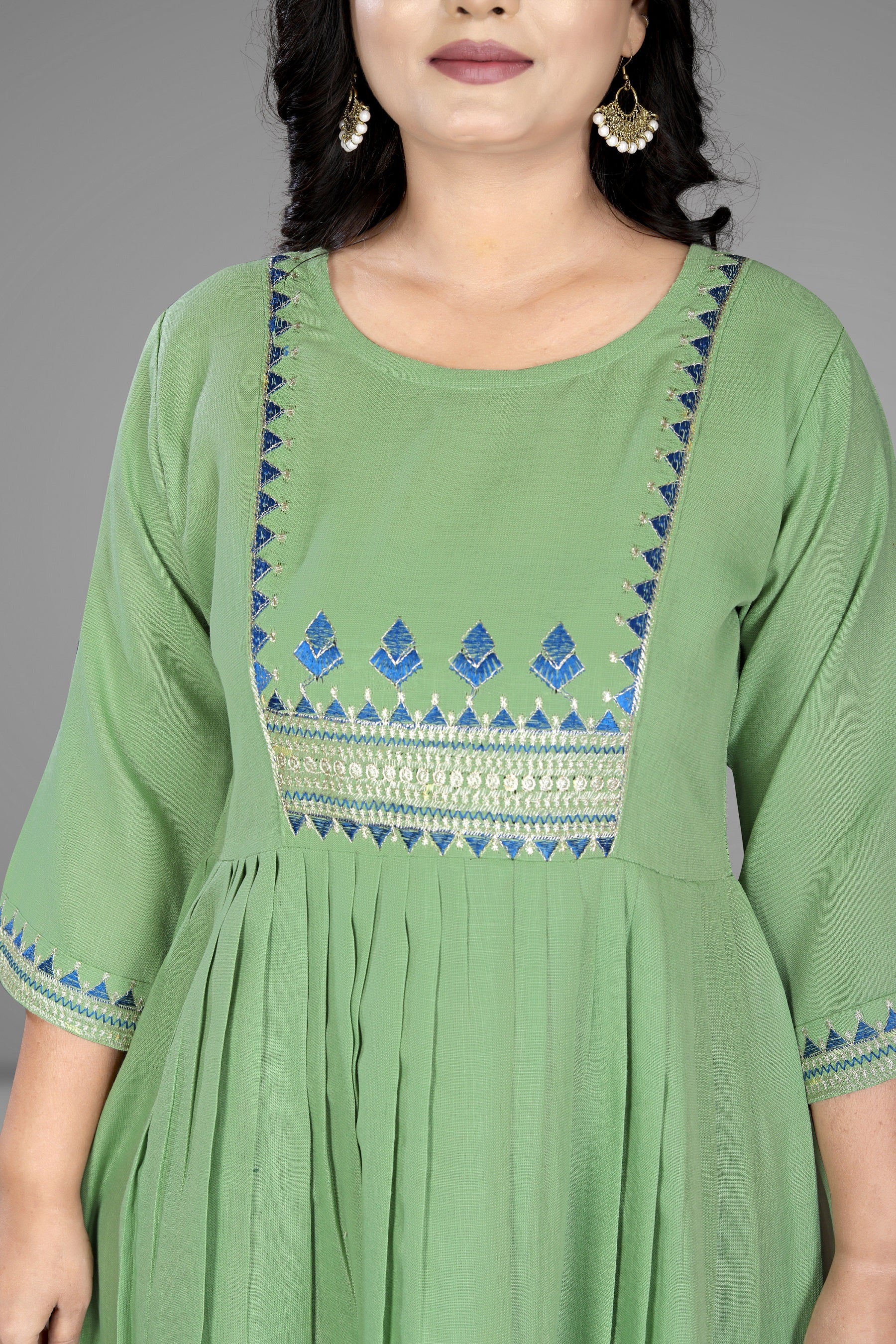 Women Embroidered Cotton Slub Anarkali Kurti | Elegant Ethnic Wear