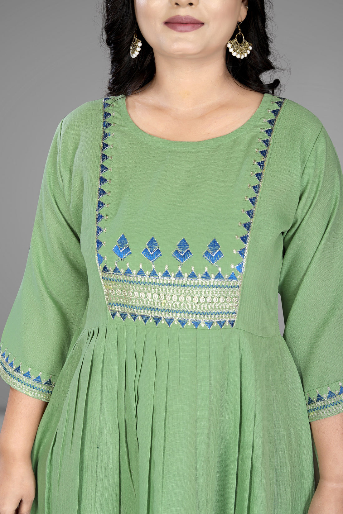 Women Embroidered Cotton Slub Anarkali Kurti | Elegant Ethnic Wear