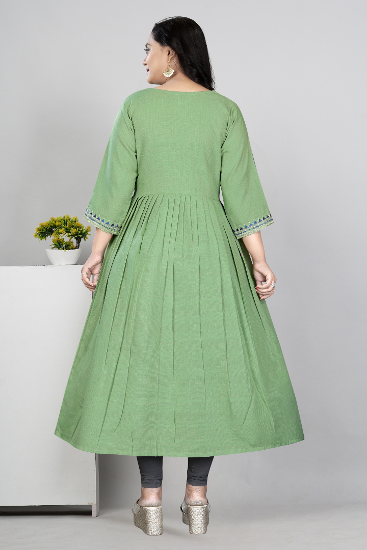 Women Embroidered Cotton Slub Anarkali Kurti | Elegant Ethnic Wear