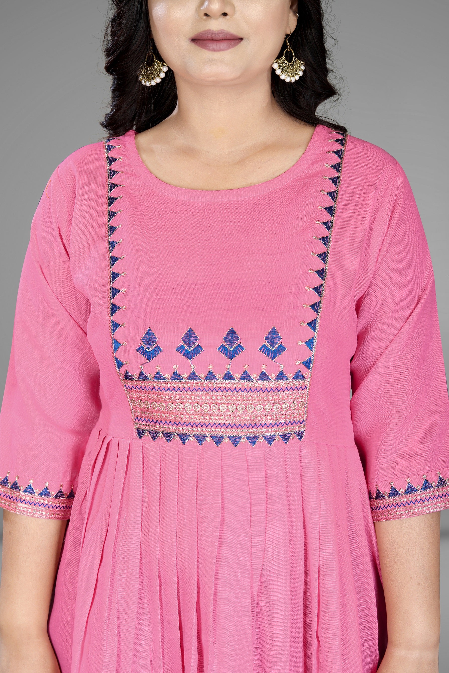 Women Embroidered Cotton Slub Anarkali Kurti | Elegant Ethnic Wear