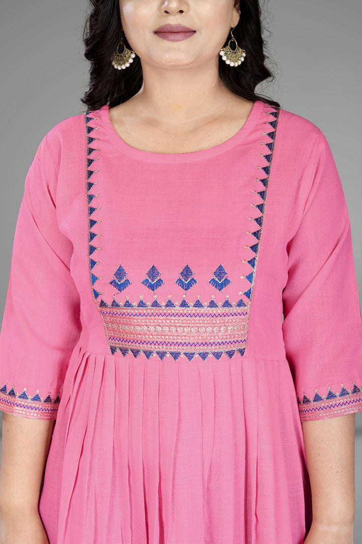 Women Embroidered Cotton Slub Anarkali Kurti | Elegant Ethnic Wear
