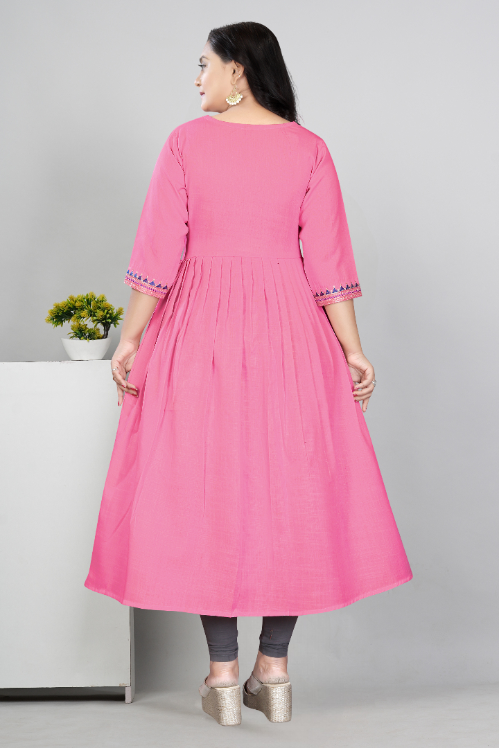 Women Embroidered Cotton Slub Anarkali Kurti | Elegant Ethnic Wear