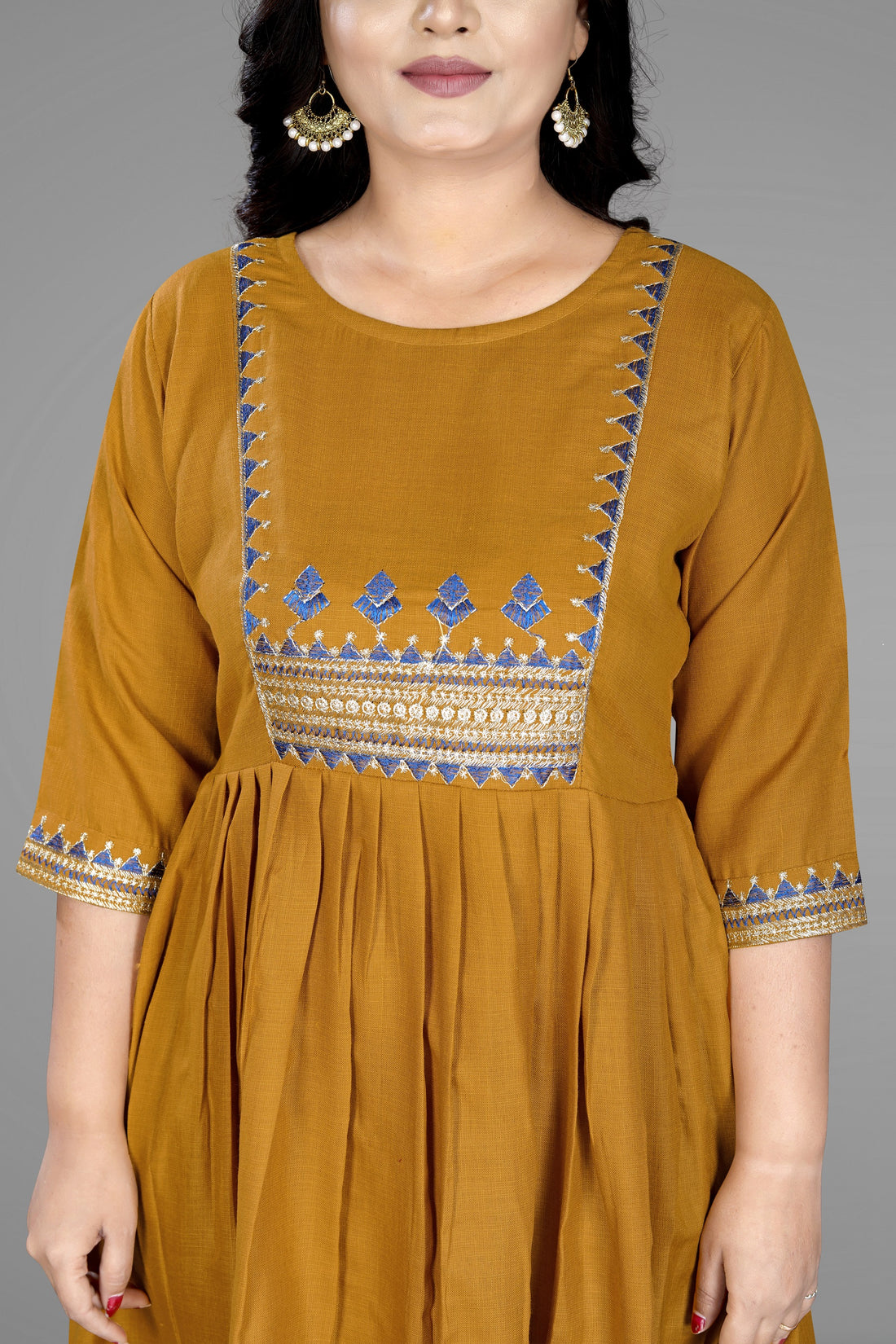 Women Embroidered Cotton Slub Anarkali Kurti | Elegant Ethnic Wear