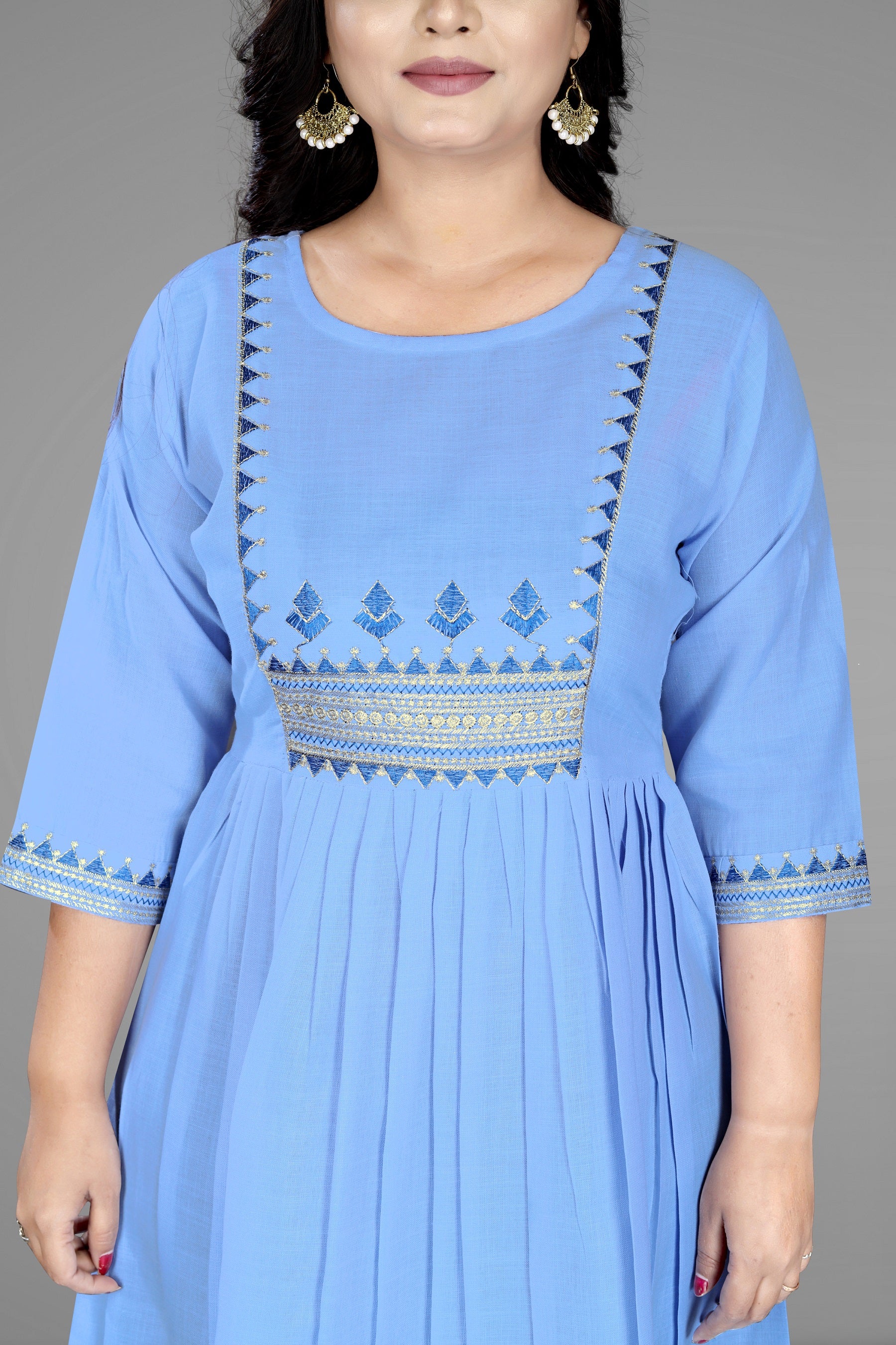 Women Embroidered Cotton Slub Anarkali Kurti | Elegant Ethnic Wear