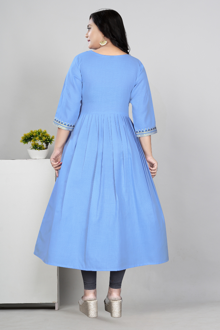 Women Embroidered Cotton Slub Anarkali Kurti | Elegant Ethnic Wear
