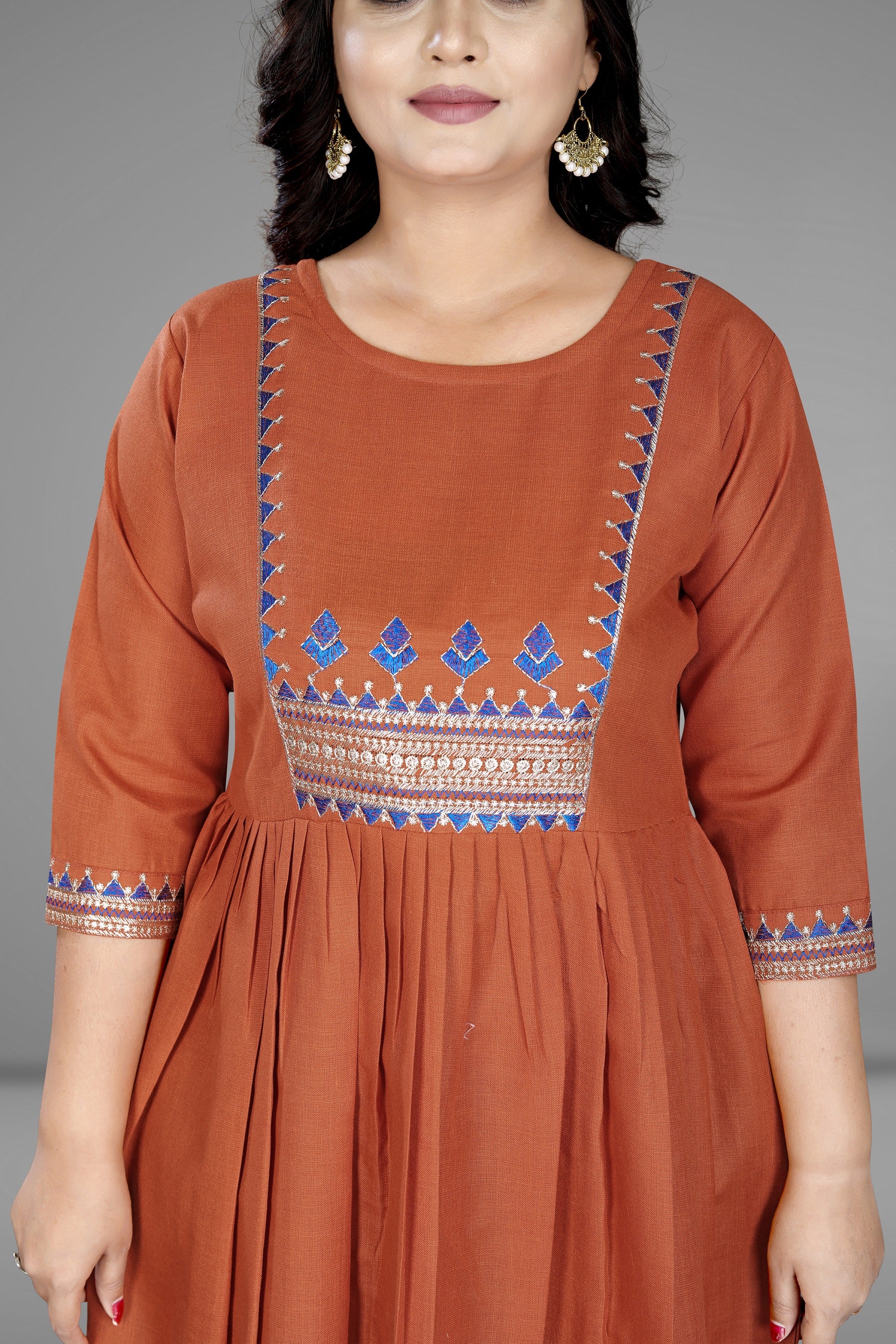 Women Embroidered Cotton Slub Anarkali Kurti | Elegant Ethnic Wear