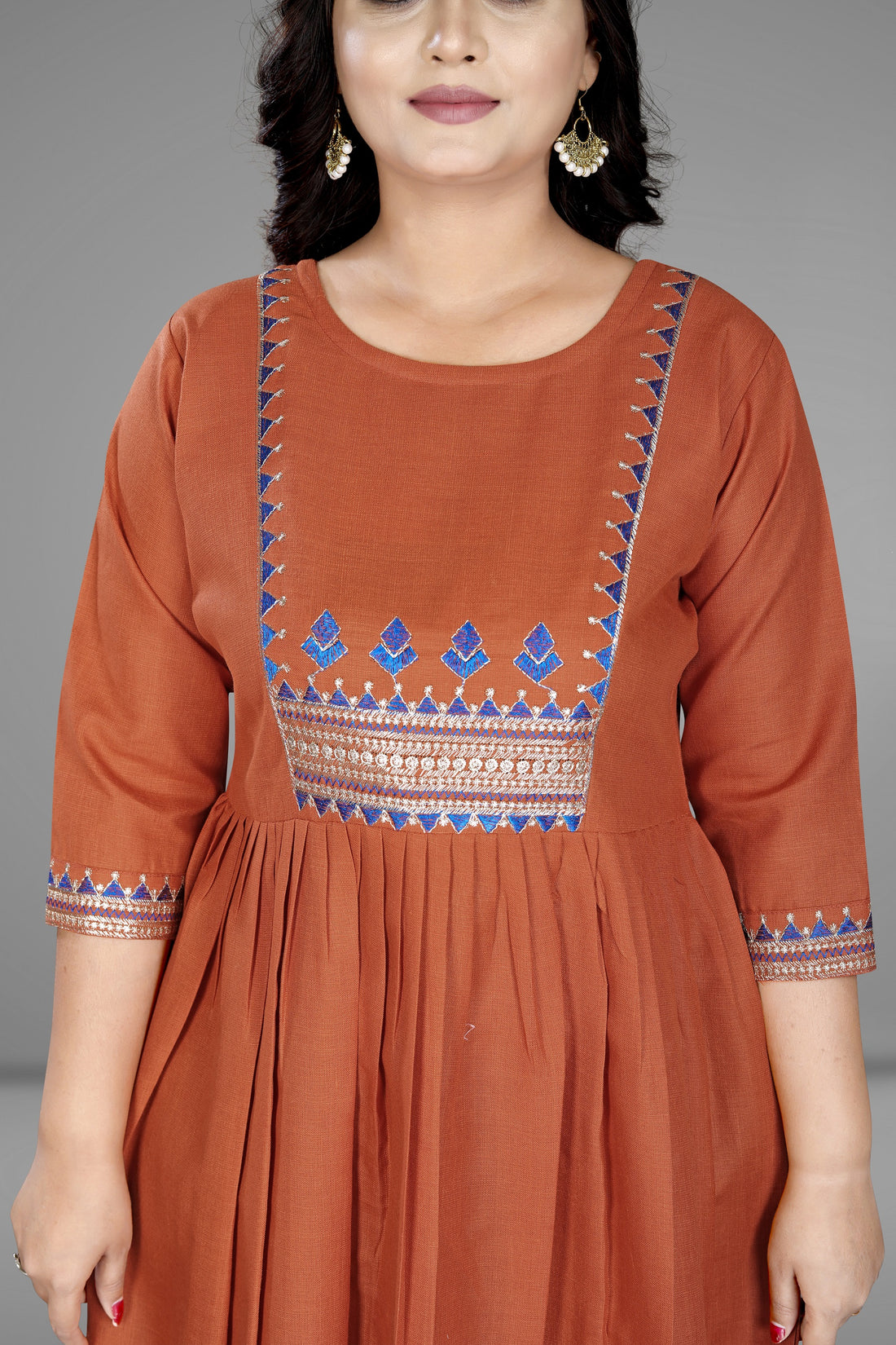 Women Embroidered Cotton Slub Anarkali Kurti | Elegant Ethnic Wear