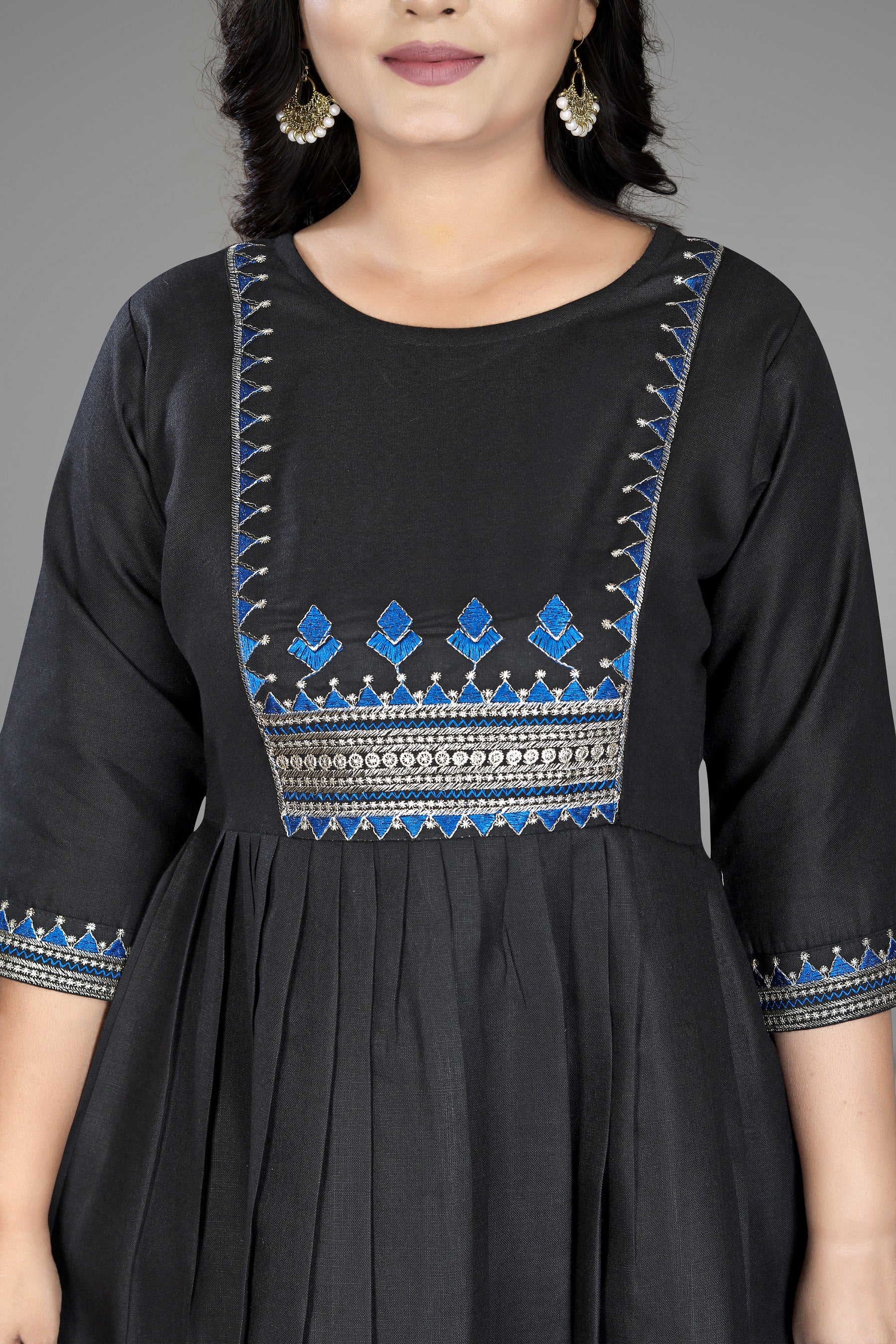 Women Embroidered Cotton Slub Anarkali Kurti | Elegant Ethnic Wear
