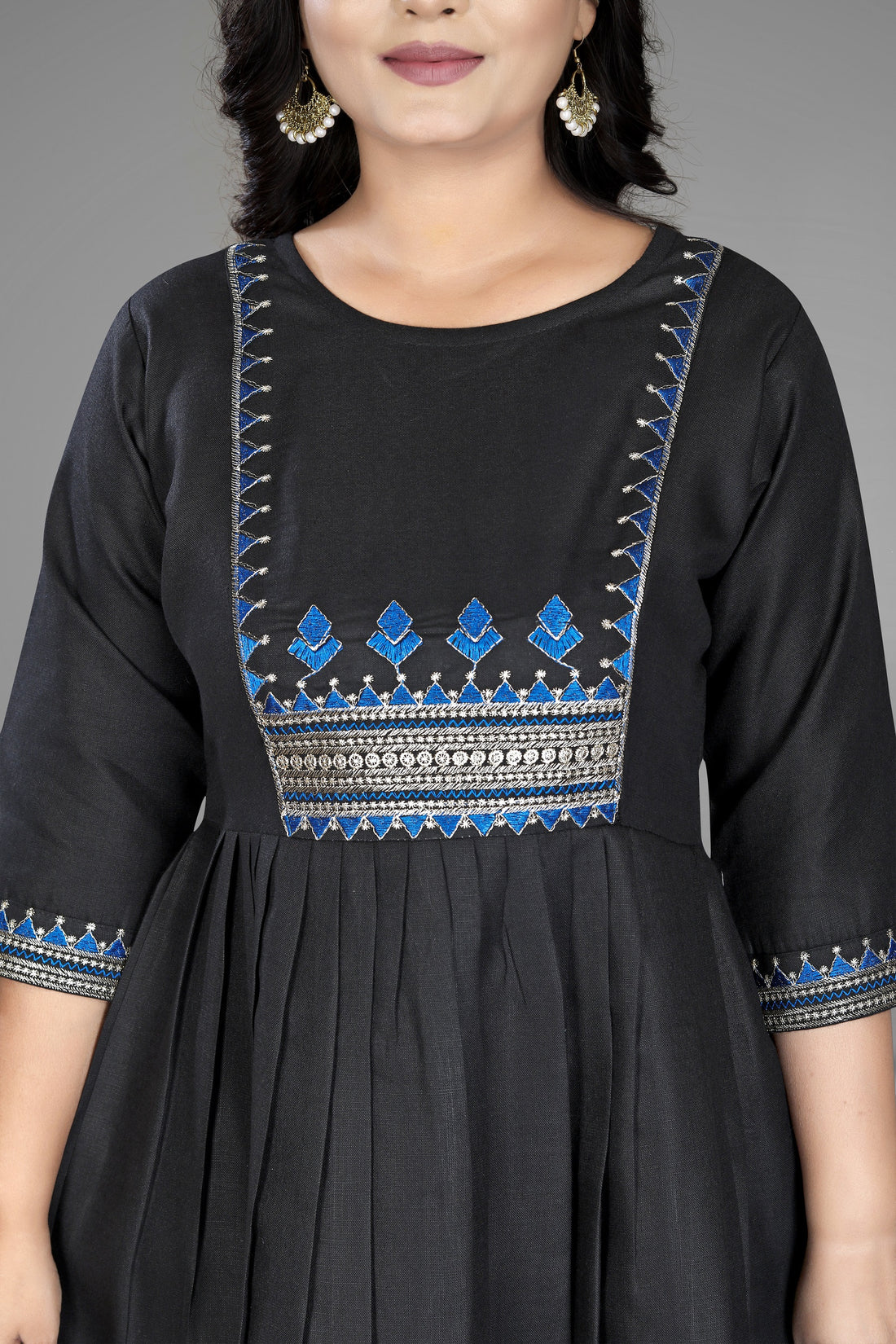 Women Embroidered Cotton Slub Anarkali Kurti | Elegant Ethnic Wear