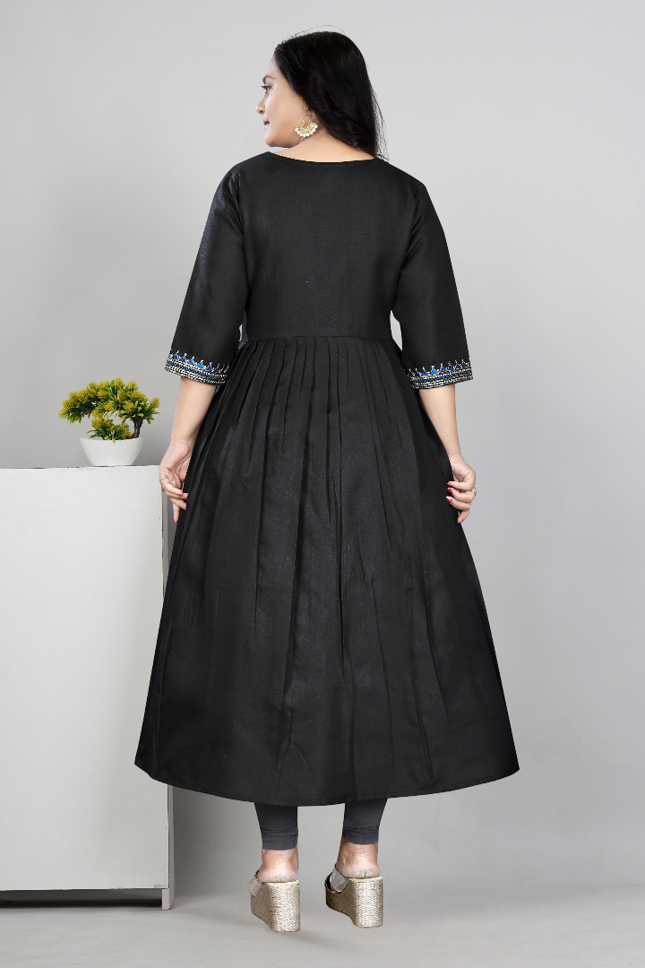 Women Embroidered Cotton Slub Anarkali Kurti | Elegant Ethnic Wear