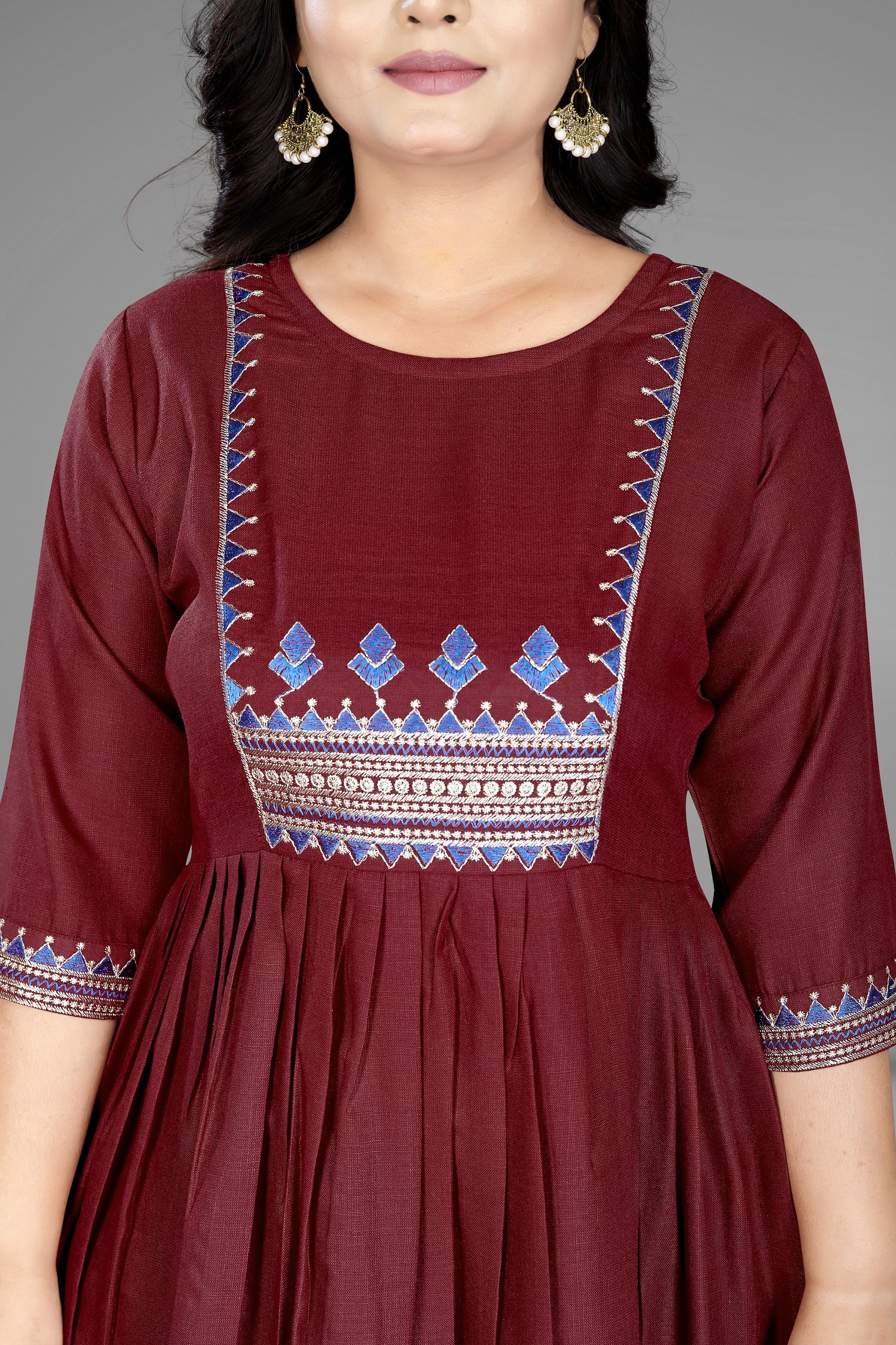 Women Embroidered Cotton Slub Anarkali Kurti | Elegant Ethnic Wear