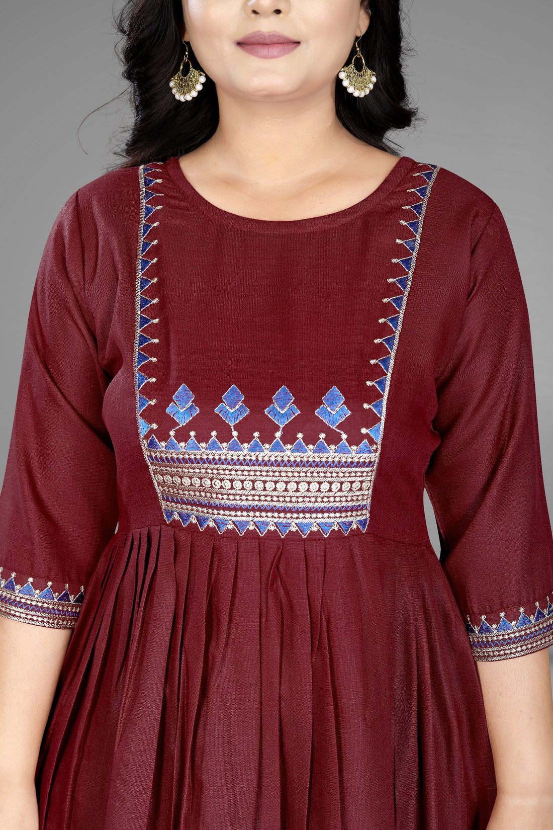 Women Embroidered Cotton Slub Anarkali Kurti | Elegant Ethnic Wear