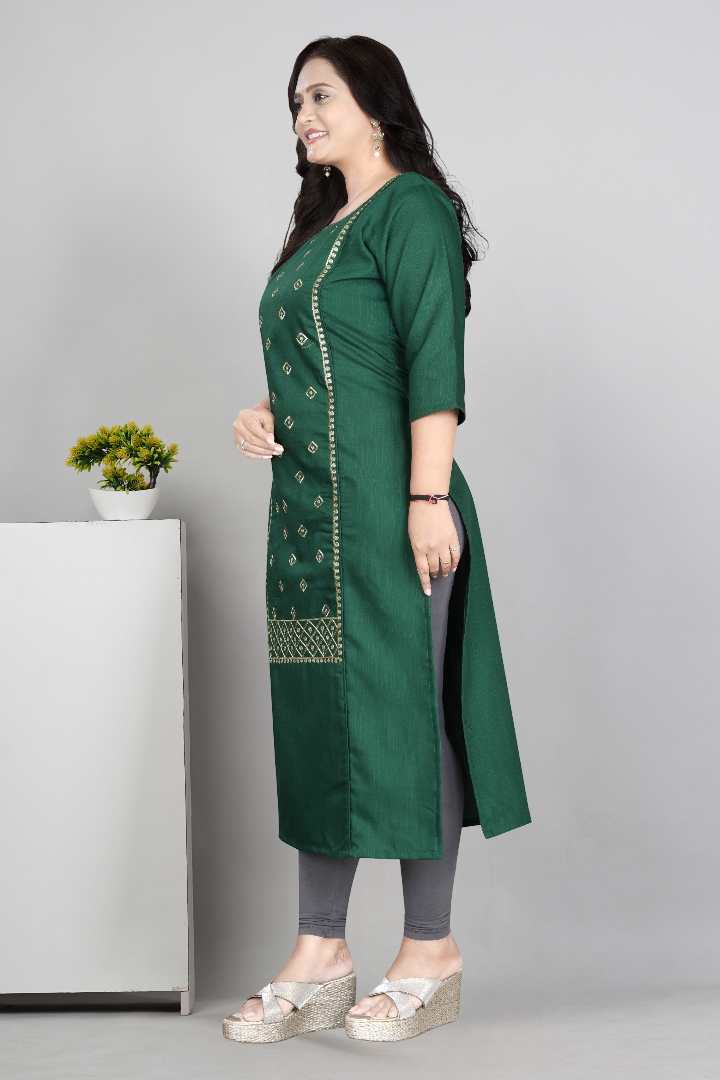Women’s Embroidered Cotton Slub Kurti | Plus Size Ethnic Wear | M to 6XL