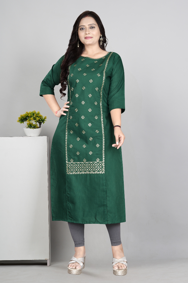 Women’s Embroidered Cotton Slub Kurti | Plus Size Ethnic Wear | M to 6XL