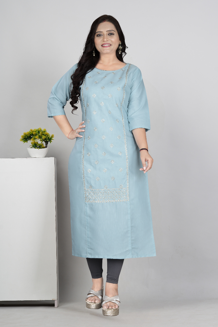 Women’s Embroidered Cotton Slub Kurti | Plus Size Ethnic Wear | M to 6XL