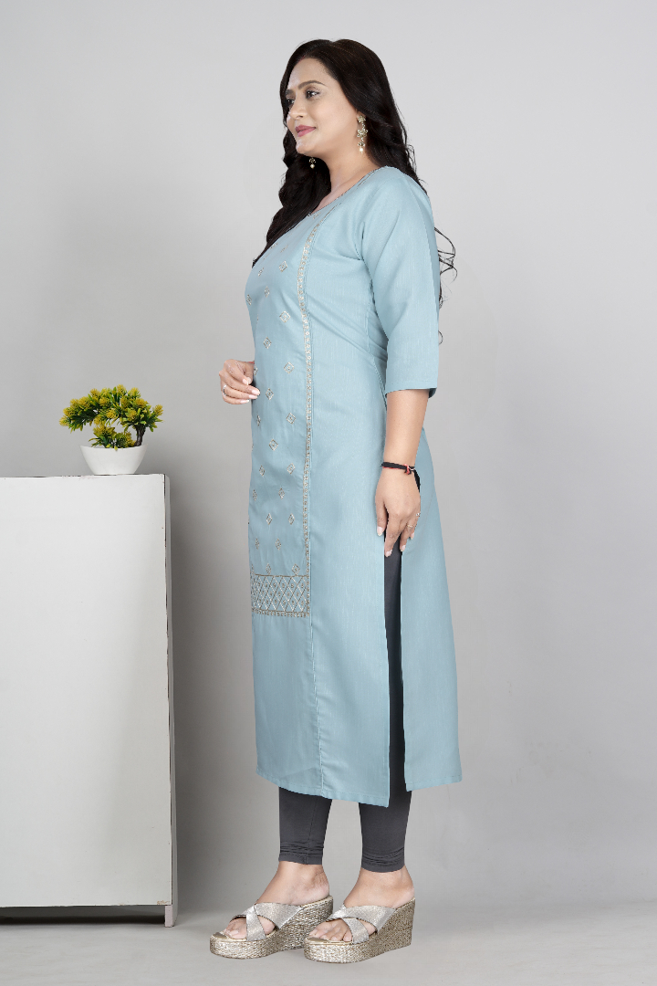 Women’s Embroidered Cotton Slub Kurti | Plus Size Ethnic Wear | M to 6XL