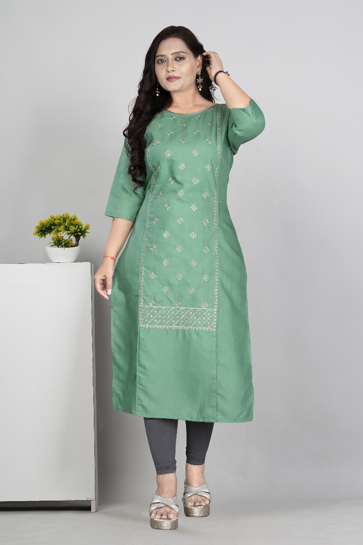 Women’s Embroidered Cotton Slub Kurti | Plus Size Ethnic Wear | M to 6XL