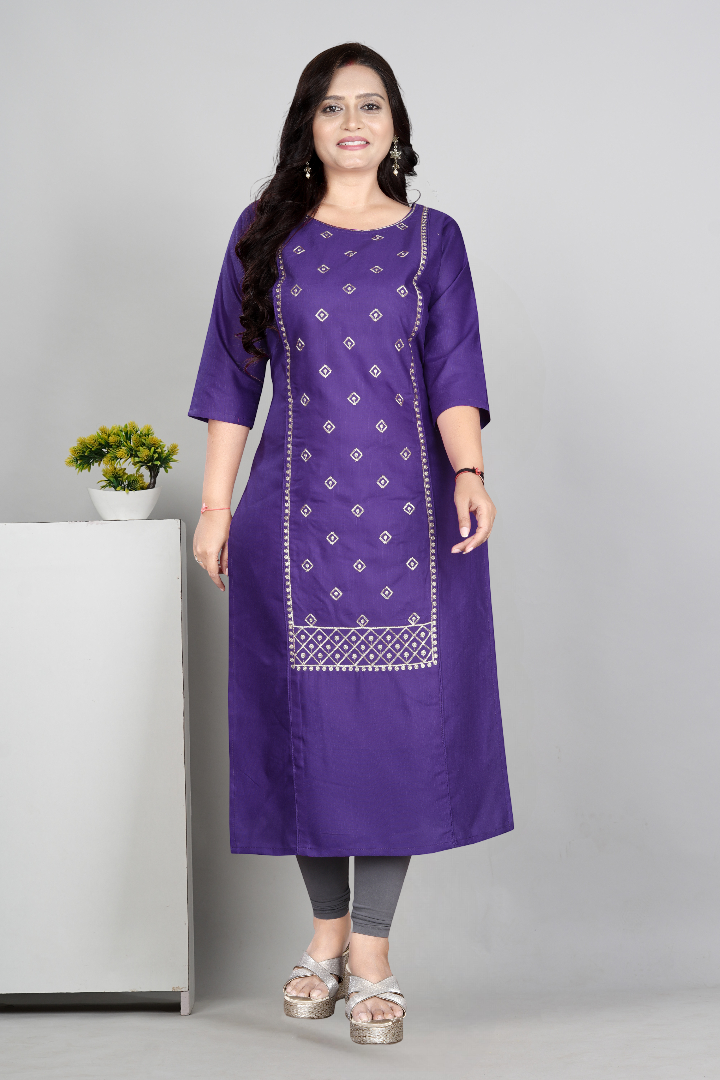 Women’s Embroidered Cotton Slub Kurti | Plus Size Ethnic Wear | M to 6XL