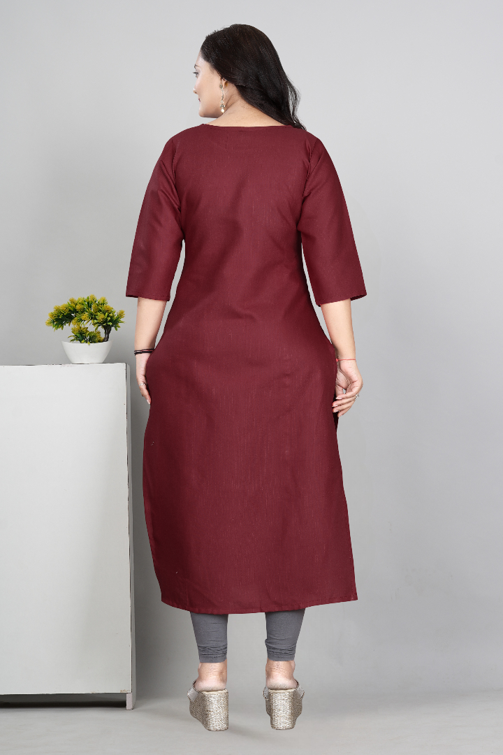 Women’s Embroidered Cotton Slub Kurti | Plus Size Ethnic Wear | M to 6XL