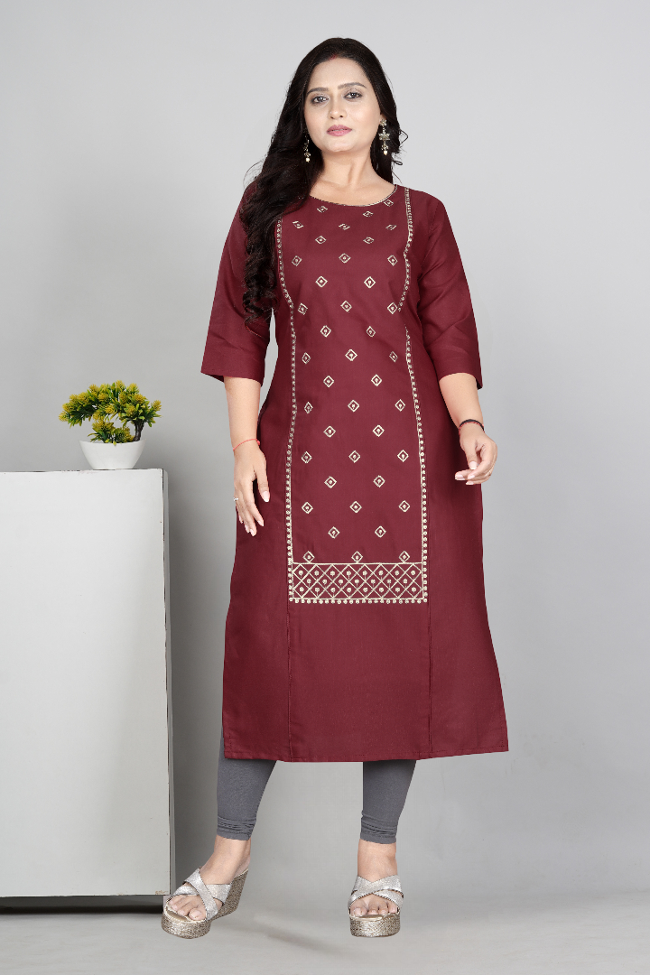 Women’s Embroidered Cotton Slub Kurti | Plus Size Ethnic Wear | M to 6XL