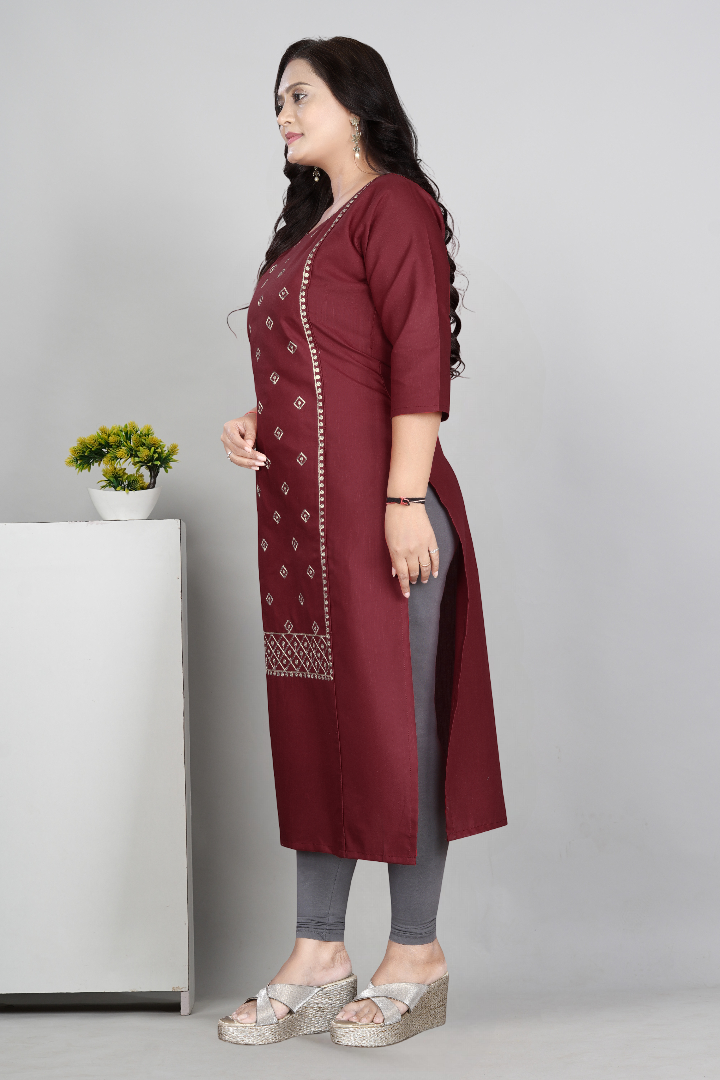 Women’s Embroidered Cotton Slub Kurti | Plus Size Ethnic Wear | M to 6XL