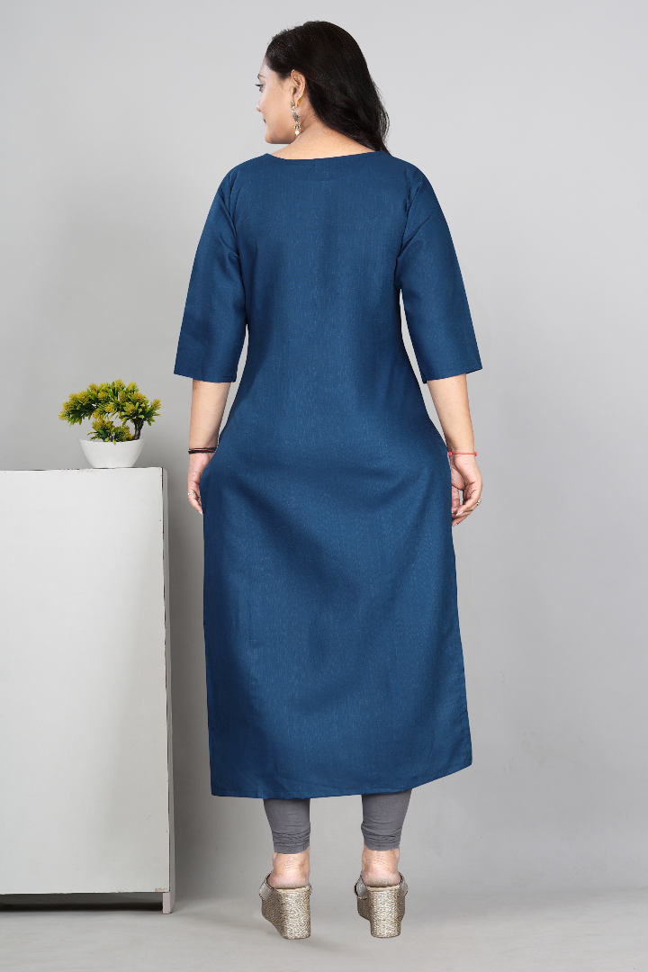 Women’s Embroidered Cotton Slub Kurti | Plus Size Ethnic Wear | M to 6XL