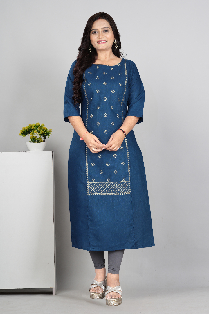 Women’s Embroidered Cotton Slub Kurti | Plus Size Ethnic Wear | M to 6XL