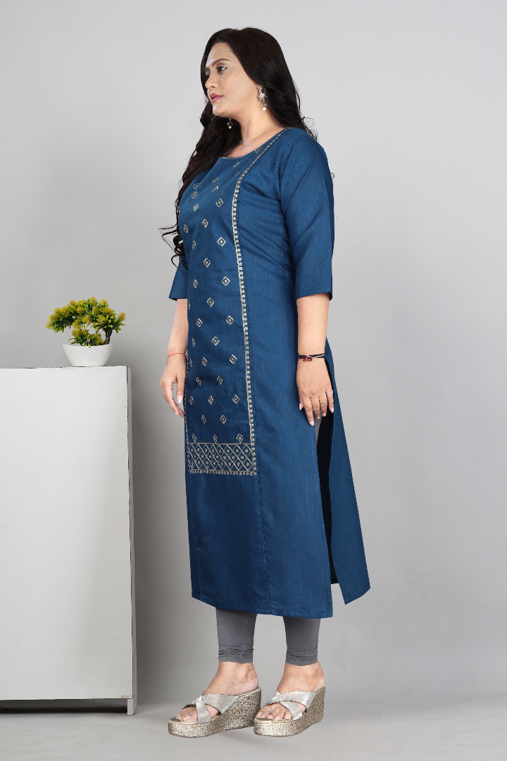 Women’s Embroidered Cotton Slub Kurti | Plus Size Ethnic Wear | M to 6XL