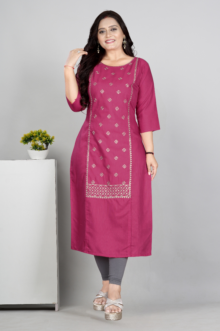 Women’s Embroidered Cotton Slub Kurti | Plus Size Ethnic Wear | M to 6XL