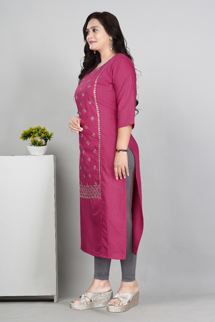 Women’s Embroidered Cotton Slub Kurti | Plus Size Ethnic Wear | M to 6XL