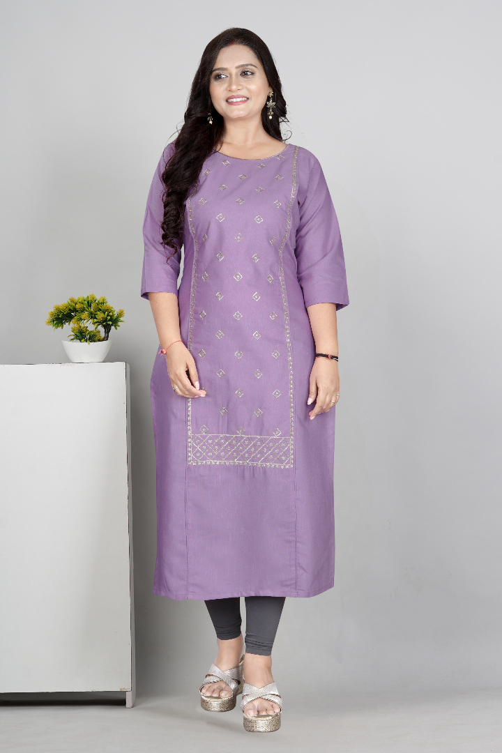 Women’s Embroidered Cotton Slub Kurti | Plus Size Ethnic Wear | M to 6XL