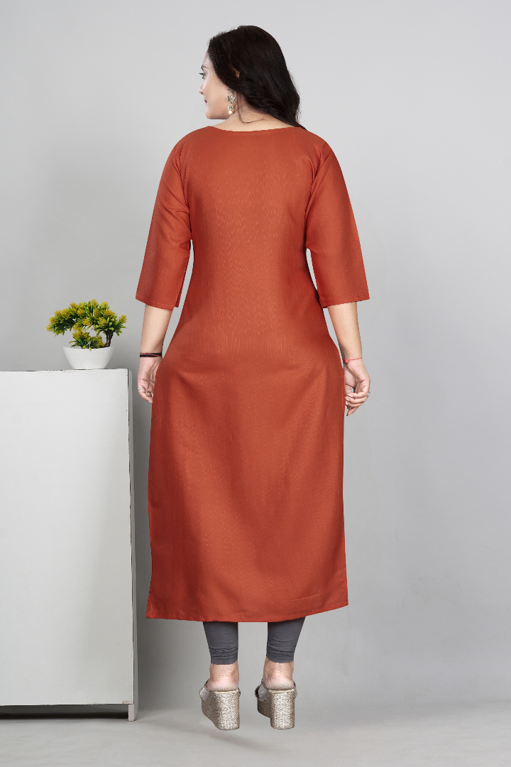 Women’s Embroidered Cotton Slub Kurti | Plus Size Ethnic Wear | M to 6XL