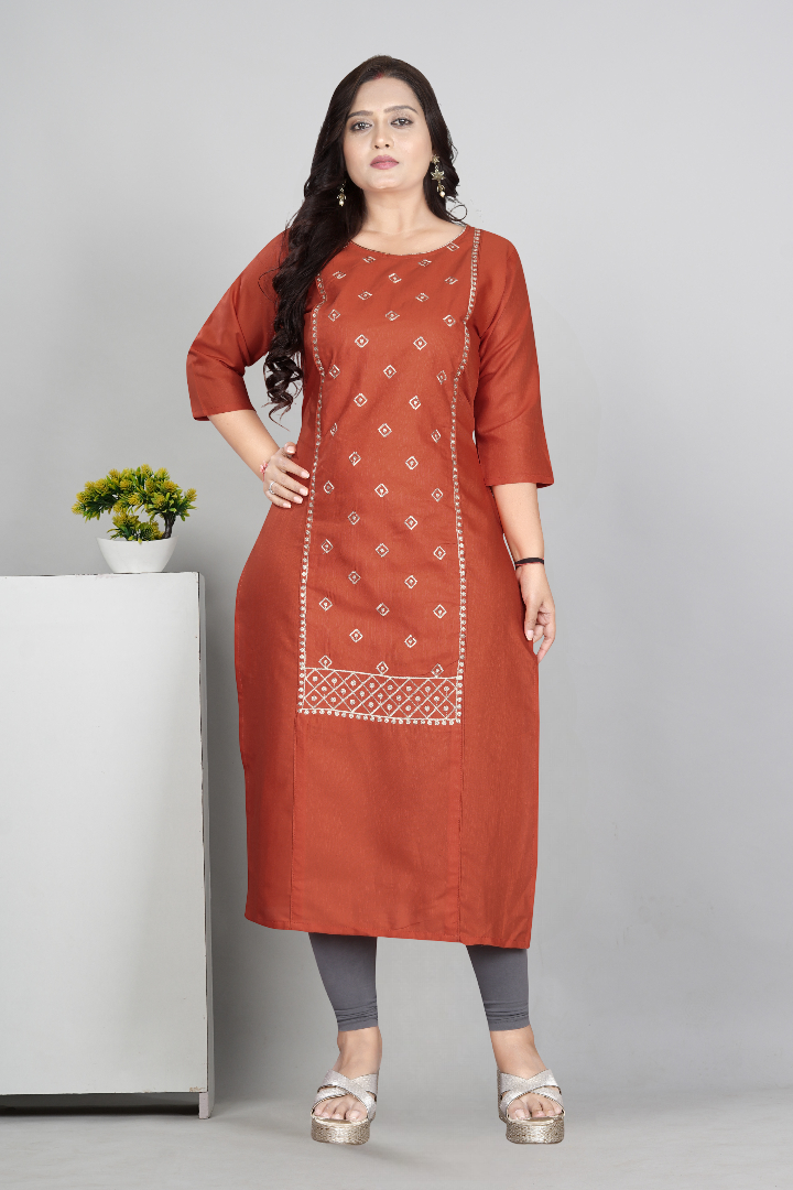 Women’s Embroidered Cotton Slub Kurti | Plus Size Ethnic Wear | M to 6XL