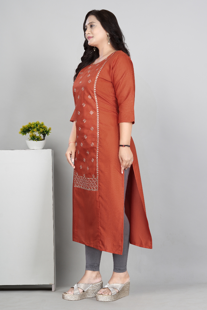 Women’s Embroidered Cotton Slub Kurti | Plus Size Ethnic Wear | M to 6XL