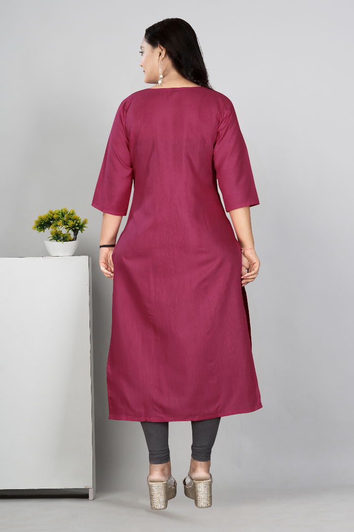 Women’s Embroidered Plus Size Cotton Slub Straight Kurti | Size M to 6XL