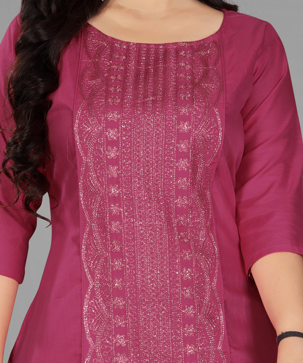 Women’s Embroidered Plus Size Cotton Slub Straight Kurti | Size M to 6XL