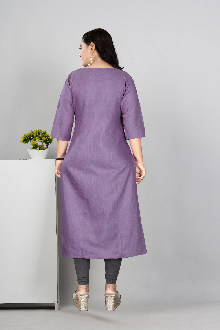 Women’s Embroidered Plus Size Cotton Slub Straight Kurti | Size M to 6XL