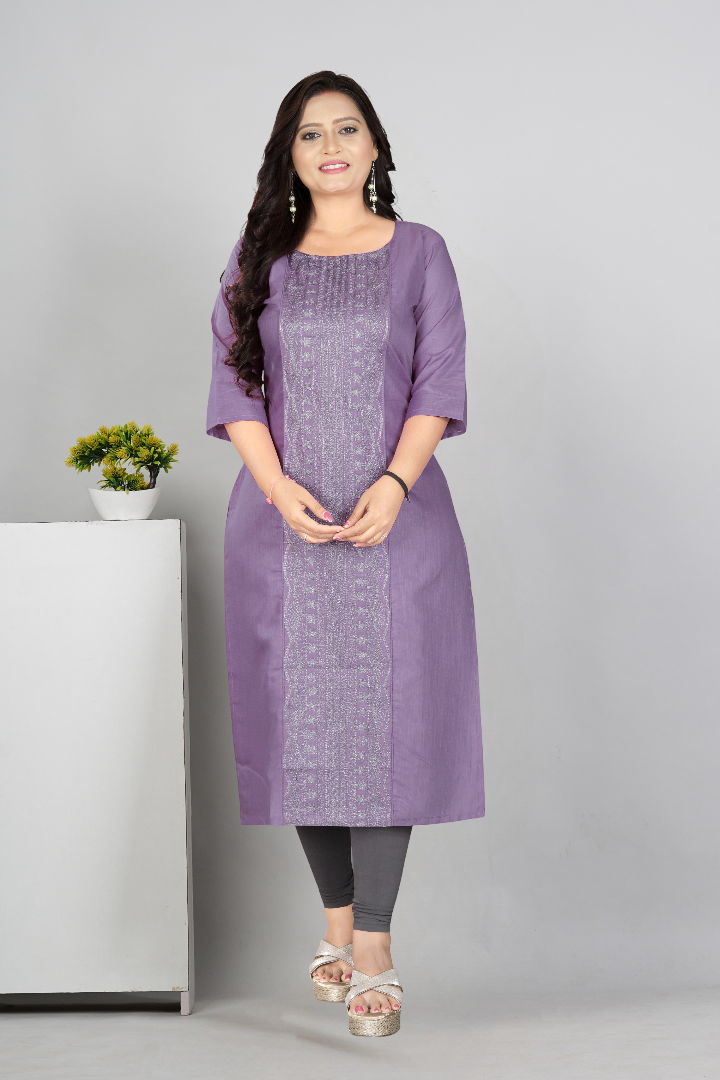 Women’s Embroidered Plus Size Cotton Slub Straight Kurti | Size M to 6XL